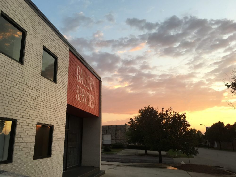 Sunset behind the Gallery Services building